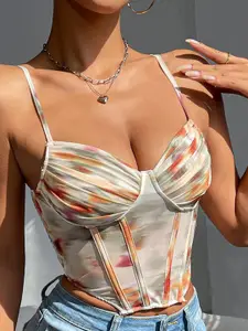 StyleCast Women Sweetheart Neck Abstract Crop Top