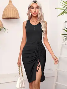 StyleCast Black Gathered Detail Bodycon Dress