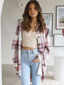 StyleCast Women Spread Collar Tartan Checked Casual Shirt