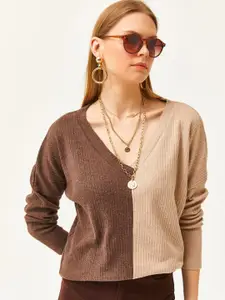 Olalook Women Colourblocked Extended Sleeves Cotton Top