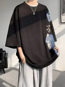 StyleCast Men Self Design Round Neck Cotton Oversized T-shirt