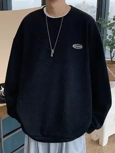 StyleCast x Revolte Men Self Design Round Neck Sweatshirt