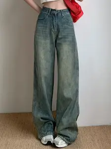 StyleCast Women Wide Leg High-Rise Heavy Fade Denim Jeans