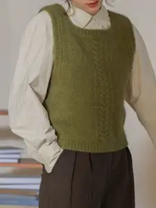 StyleCast Women Cable Knit Scoop Neck Scoop Neck Sleeveless Pullover Sweaters