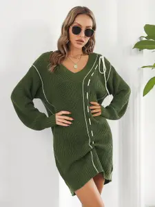StyleCast Women Green Acrylic Longline Pullover