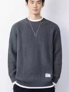 StyleCast x Revolte Men Cable Knit Round Neck Sweater