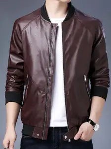 StyleCast x Revolte Men Stand Collar Solid Casual Leather Jacket
