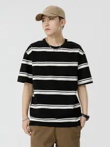 StyleCast x Revolte Men Striped Round Neck Cotton Oversized T-shirt