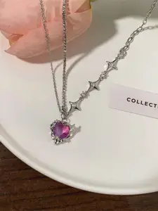 FIMBUL Stainless Steel Heart & Star Charm Stone-Studded Layered Necklace