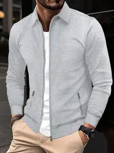 StyleCast x Revolte Men Grey Wool Casual Bomber Jacket