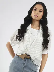 Sera Women Striped Shirt Collar Korean Oversized Top