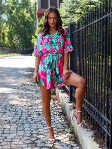 StyleCast x Revolte Abstract Print Short Sleeves V-Neck Mini Dress