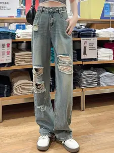 StyleCast Women High-Rise Highly Distressed Light Fade Jeans