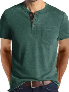 StyleCast x Revolte Men Solid Henley Neck T-shirt