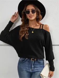 StyleCast Black Off Shoulder Cuffed Sleeve Top