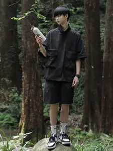 StyleCast Black High Neck Shirt With Shorts