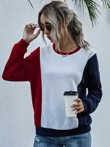StyleCast Women Maroon Colourblocked Sweatshirt