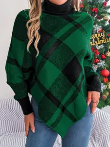 StyleCast x Revolte Women Checked Turtle Neck Pullover High-Low Sweater