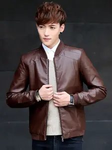StyleCast x Revolte Men Mandarin Collar Insulator Leather Jacket