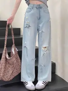 StyleCast Women Cotton Mid-Rise Applique Low Distress Jeans