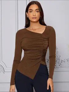 StyleCast Women V-Neck Long Sleeves Ruched Fitted Top