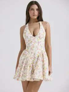 StyleCast x Revolte Women Floral Print Halter Neck Fit & Flare Mini Dress