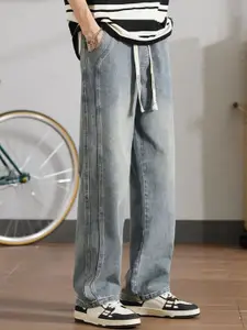 StyleCast x Revolte Men Mid-Rise Medium Shade Wide Leg Jeans