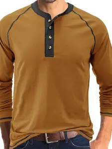 StyleCast x Revolte Men Solid Henley Neck Cotton T-shirt