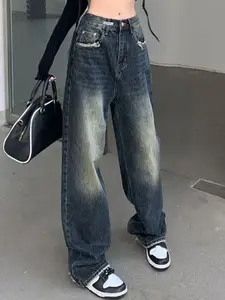 StyleCast Women Wide Leg High-Rise Heavy Fade Denim Jeans