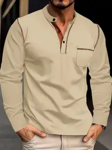 StyleCast x Revolte Men Solid Henley Neck T-shirt