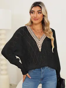 StyleCast x Revolte Women Self Design Pullover Sweater