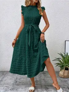 StyleCast Women Green Solid Flutter Sleeves Midi Dress