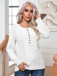 StyleCast White Cable Knit Acrylic Pullover
