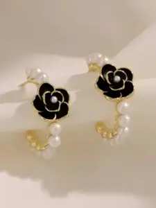 SUBHAGALANKAR Gold-Plated Pearls Studded Floral Hoop Earrings