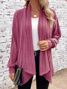 StyleCast Pink Striped Long Sleeves Open Front Shrug