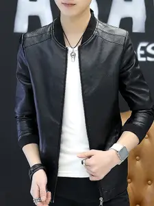 StyleCast x Revolte Men Stand Collar Solid PU Casual Leather Jacket