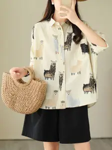 StyleCast Cream Animal Printed Relaxed Casual Shirt