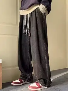 StyleCast x Revolte Men Wide Leg Light Fade Jeans