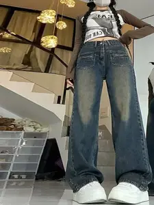 StyleCast Women Straight Fit High-Rise Heavy Fade Denim Jeans