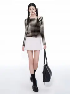 StyleCast Women Striped One Shoulder Long Sleeves Top