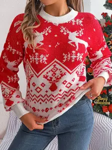 StyleCast x Revolte Women Ribbed Self Design Round Neck Pullover Sweater