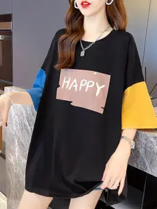 StyleCast x Revolte Typography Printed Round Neck Three-Quarter Sleeves Top