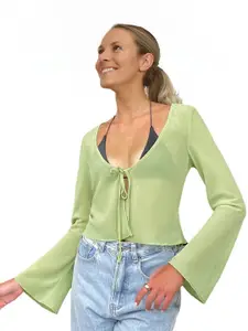 StyleCast Women Tie-Up Neck Bell Sleeve Top