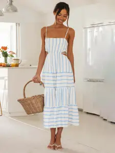 StyleCast White Striped Cut-Out A-Line Midi Dress