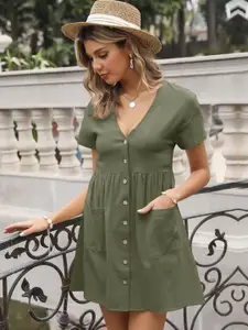 StyleCast V-Neck A-Line Mini Cotton Dress