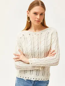 Olalook Women Self Design Extended Sleeves Blouson Top