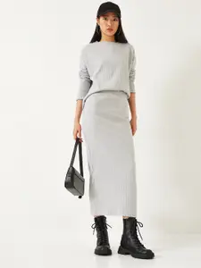 BIANCO LUCCI Ribbed Round-Neck T-Shirt & Skirt Co-Ords