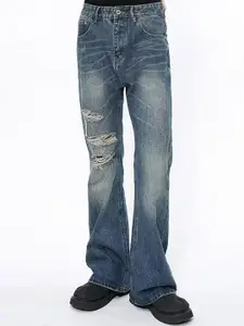 StyleCast x Revolte Men Flared Mildly Distressed Light Fade Jeans