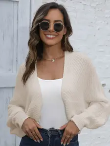 StyleCast x Revolte Beige Self Design Crop Acrylic Shrug