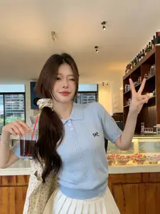 StyleCast Women Self Design Polo Collar T-shirt